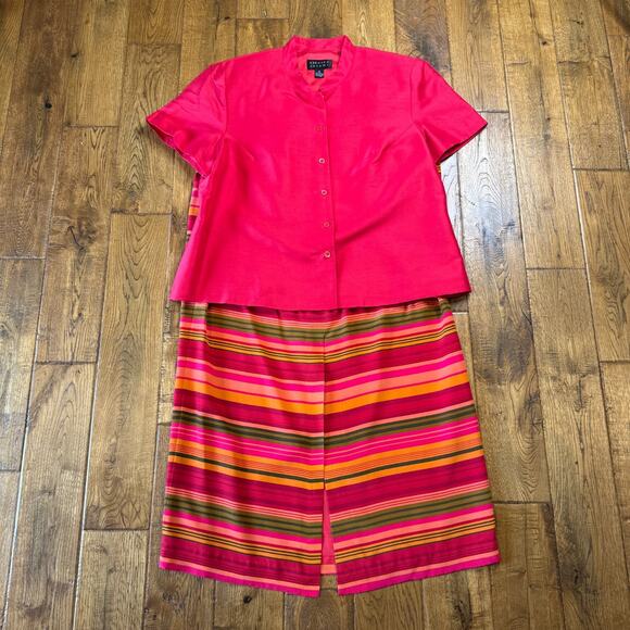 Spenser Jeremy Dresses & Skirts - Spenser Jeremy 2 Piece Striped Dress Skirt and Top Size 16 100% Silk Chiffon